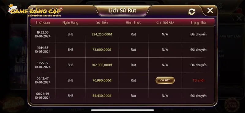 Kiểm tra giao dịch rút tiền game bài đổi thưởng thường xuyên