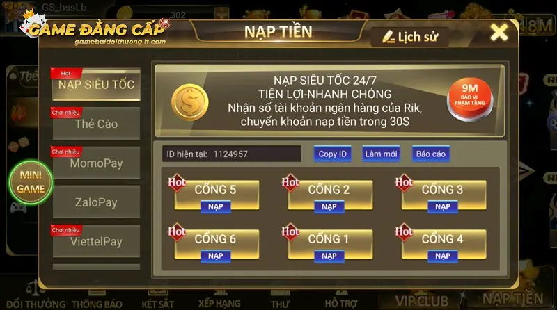 Nạp tiền game bài đổi thưởng là chủ đề được quan tâm