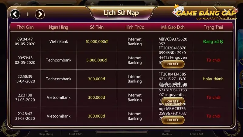 Theo dõi kỹ càng lịch sử nạp tiền game bài đổi thưởng